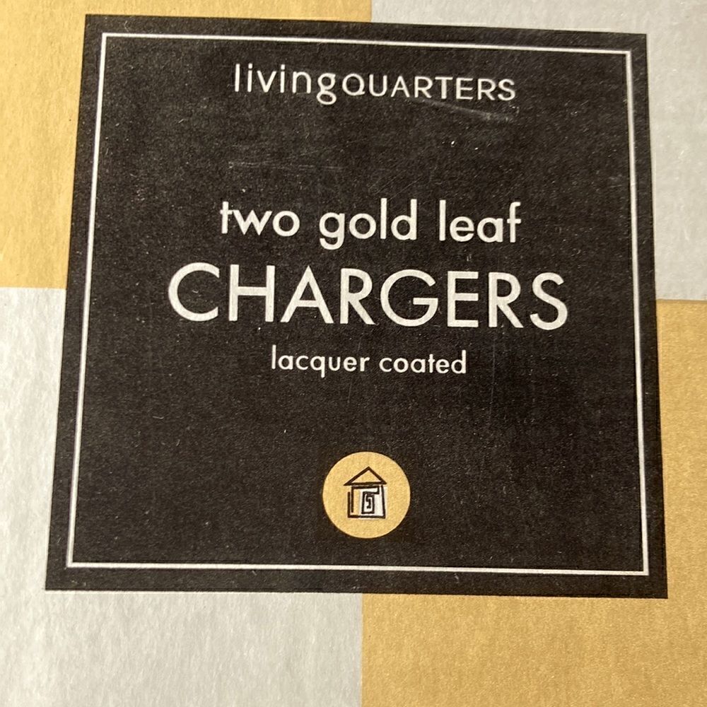 Two gold leaf chargers lacquer coated by living quarters for decorative use only